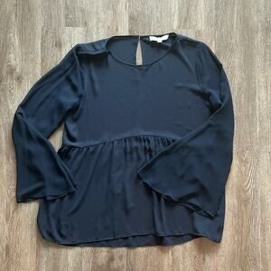 Ann Taylor Loft Bell Long Sleeve Blouse Black Size Medium Business Casual